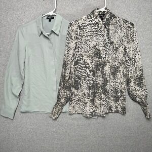EXPRESS Womens XXS Portofino Snakeskin Print & Pale Green Button Up Blouses x 2